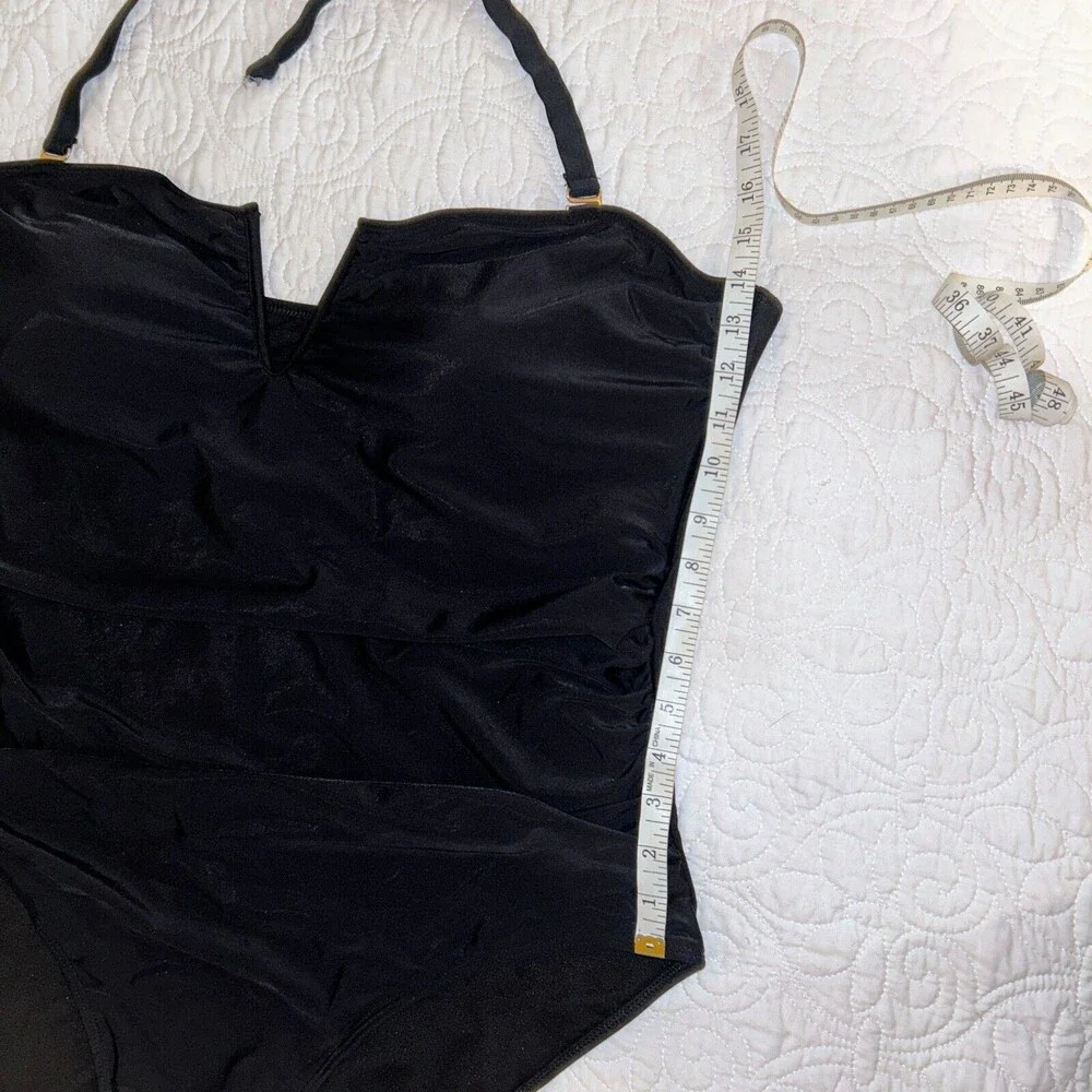 NWT Catherine Malandrino V Wire Shirred Black 1 Piece Bandeau Swimsuit Plus S 3X